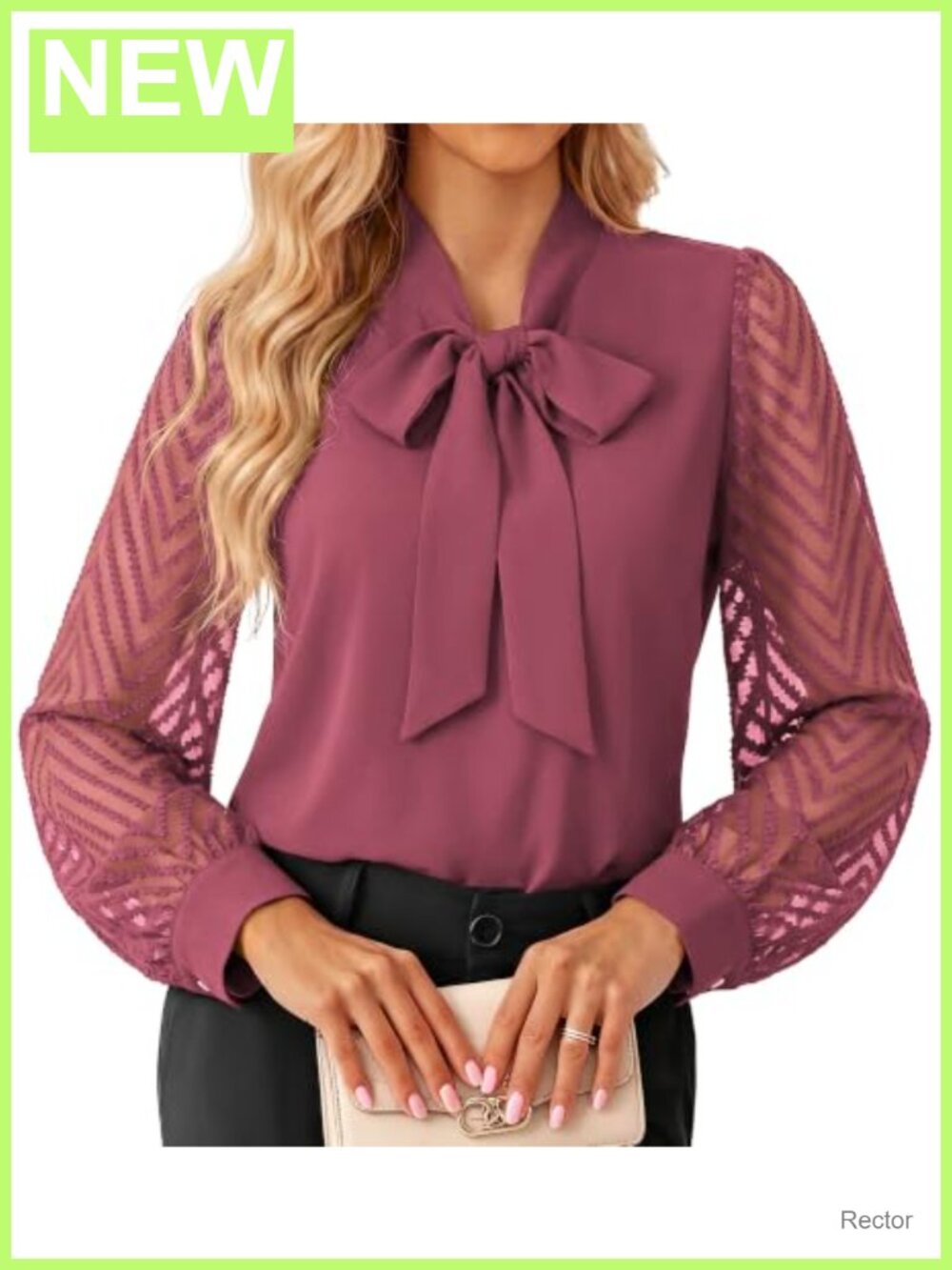 Womens Bow Tie Neck Long Sleeve Lace Blouse Business Casual Top